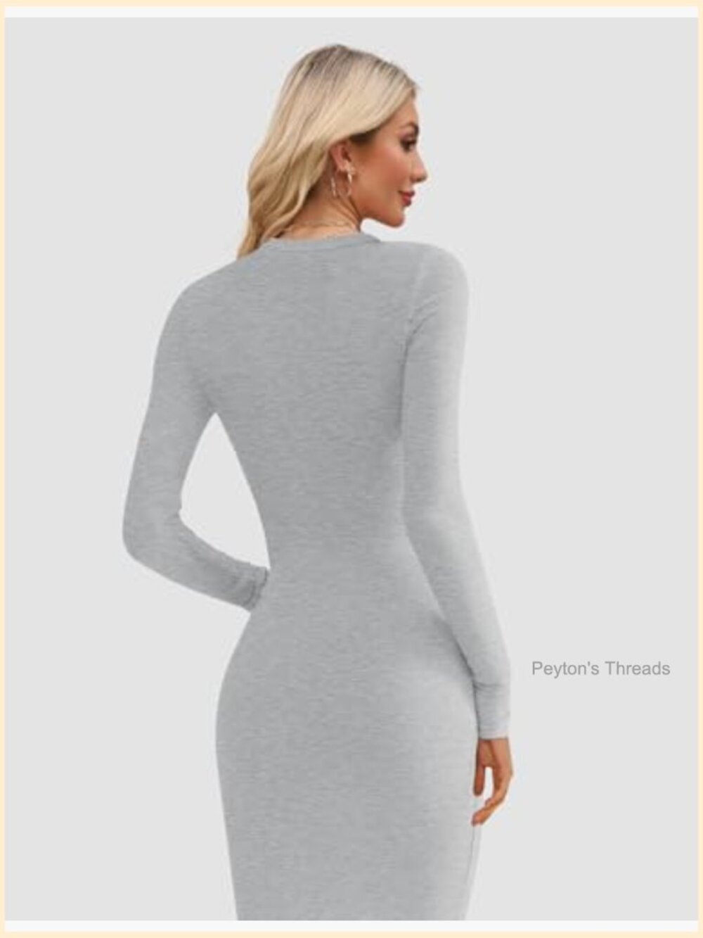 Bodycon Maxi Dress Long Sleeve Crew Neck Ribbed Lounge Dress - Picture 4 of 7